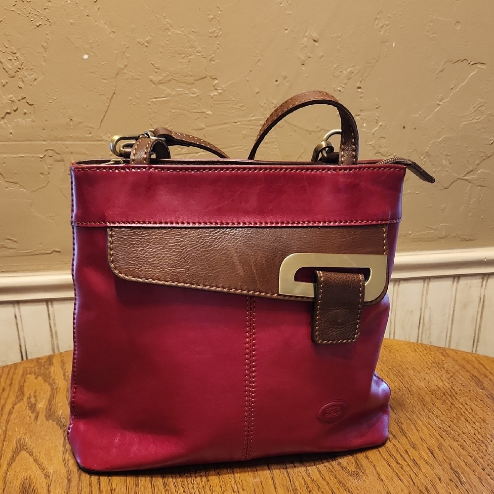 Conte Di Cavour Firenze Deep Red Leather Purse/Backpack